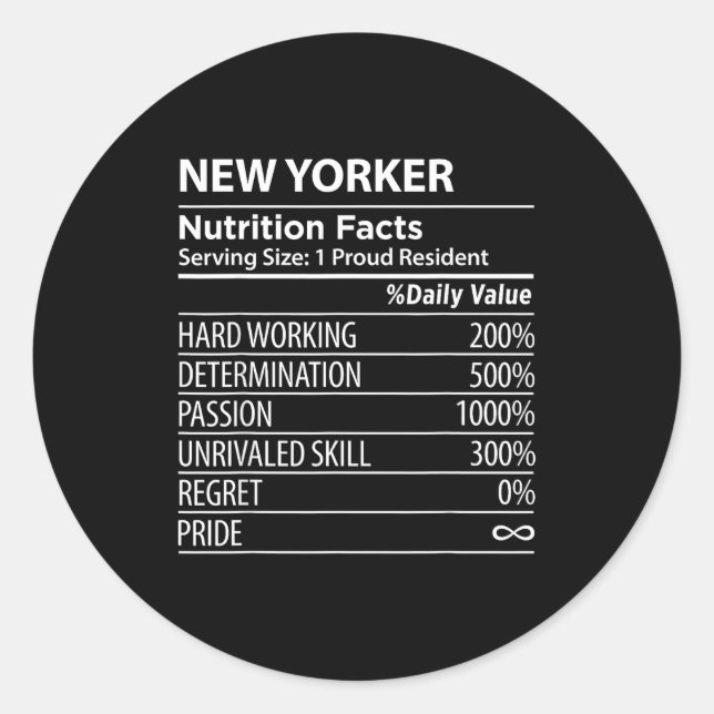 Adesivo Redondo New Yorker Nutrition Facts Funny New York Pride  (Frente)