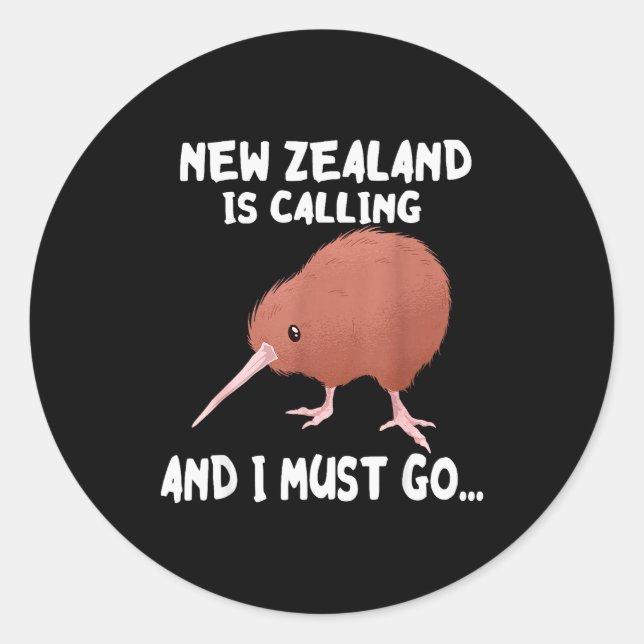 Adesivo Redondo New Zealand Is Calling Kiwi Bird Wildlife Animal  (Frente)