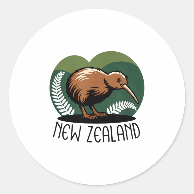 Adesivo Redondo New Zealand Kiwi Bird  (Frente)