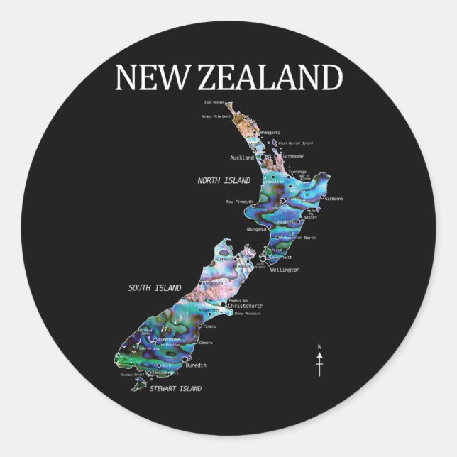 Adesivo Redondo New Zealand Kiwi Detailed Map  (Frente)