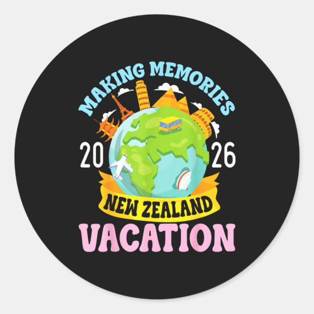 Adesivo Redondo New Zealand Vacation 2026 Travel Making Memories F (Frente)