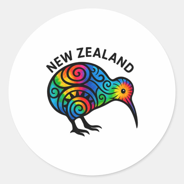 Adesivo Redondo New Zealand Vacation, New Zealand Souvenirs, Kiwi  (Frente)