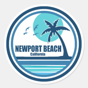 Adesivo Redondo Newport Beach Califórnia Palmeira Pássaros