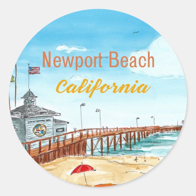 Adesivo Redondo Newport Beach Pier Sticker (Frente)