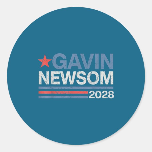 Adesivo Redondo Newsom 2028 President 48 Us Flag Election Campaign (Frente)