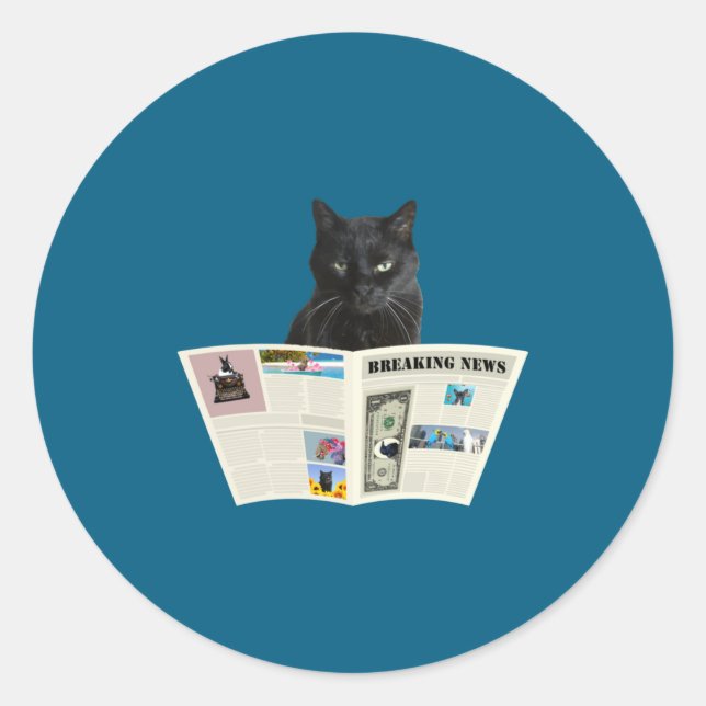 Adesivo Redondo Newspaper Breaking News Black Cat Au Journal _1  (Frente)
