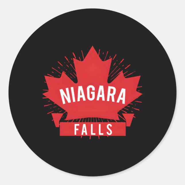 Adesivo Redondo Niagara Cai no Canadá Folha Vermelha de Mapeamento (Frente)