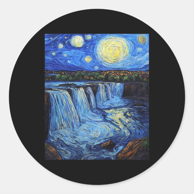 Adesivo Redondo Niagara Falls - Van Gogh Style - Starry Night  (Frente)