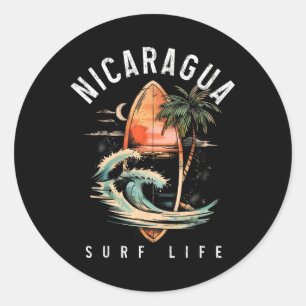 Adesivo Redondo Nicarágua Nica Surf Vintage Surfe Surfista