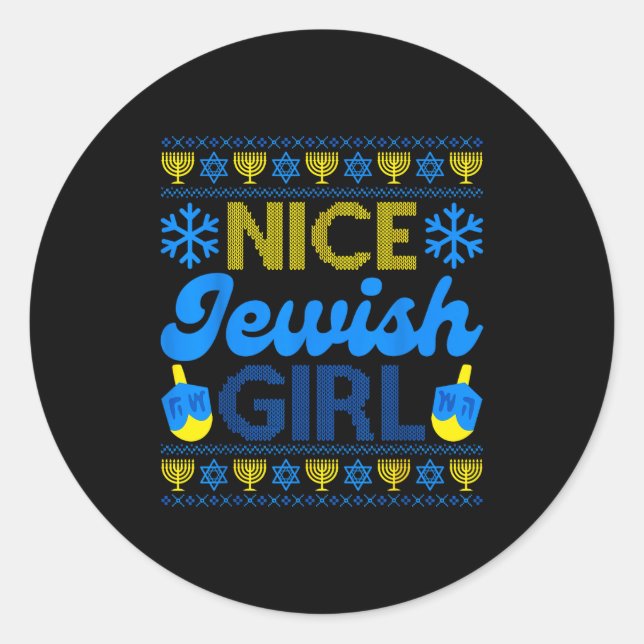 Adesivo Redondo Nice Jewish Girl Ugly Happy Hanukkah Sweater Chanu (Frente)