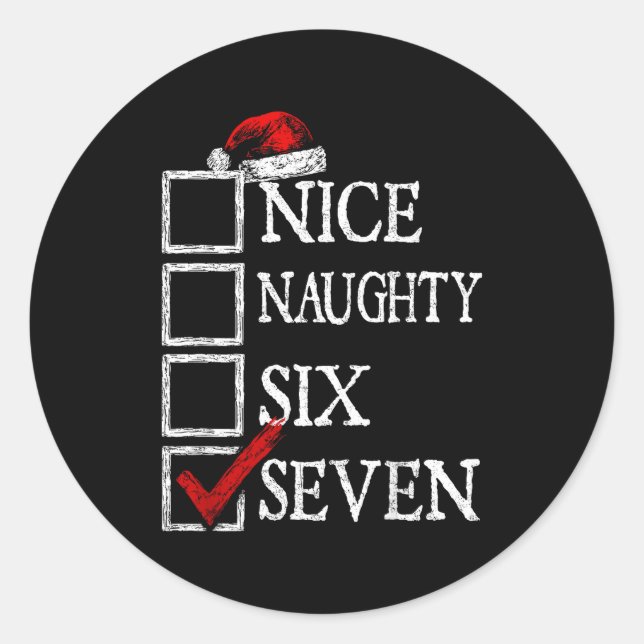 Adesivo Redondo Nice Naughty 67 Christmas Funny Meme Six Seven  (Frente)