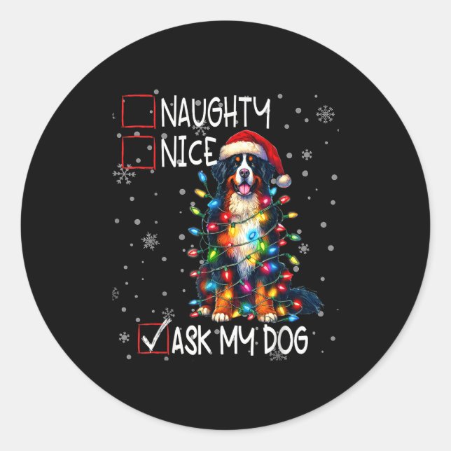 Adesivo Redondo Nice Naughty Ask My Dog Christmas List Xmas  (Frente)