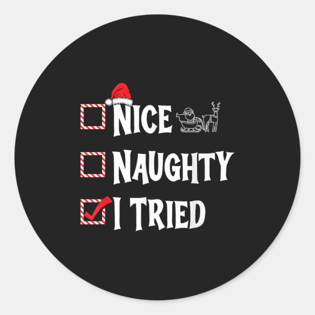 Adesivo Redondo Nice Naughty - I Tried Christmas List  (Frente)