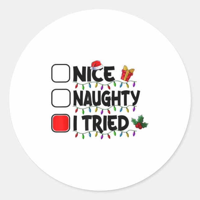 Adesivo Redondo Nice Naughty I Tried Christmas List Santa Xmas Lig (Frente)