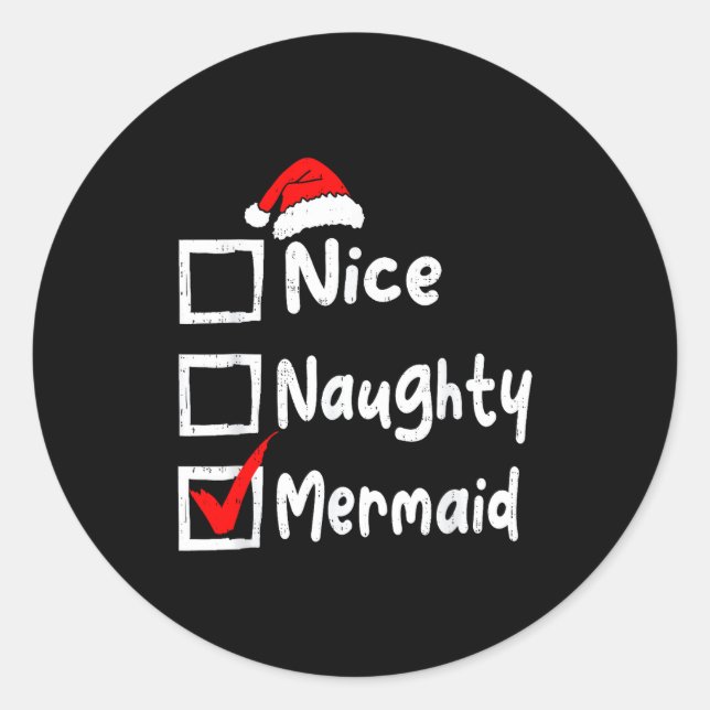 Adesivo Redondo Nice Naughty Mermaid Funny Christmas List Family M (Frente)