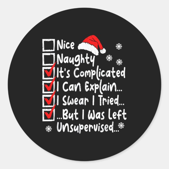 Adesivo Redondo Nice Naughty Multi Checklist Funny Christmas List  (Frente)