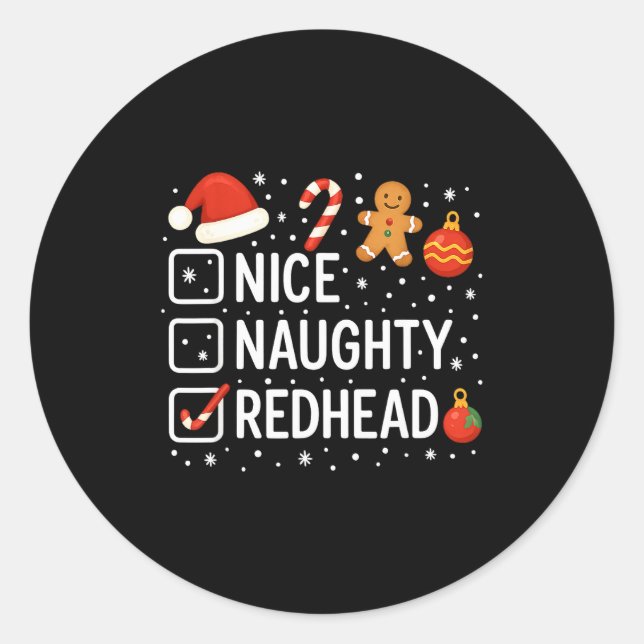 Adesivo Redondo Nice Naughty Redhead Funny Christmas Quote  (Frente)