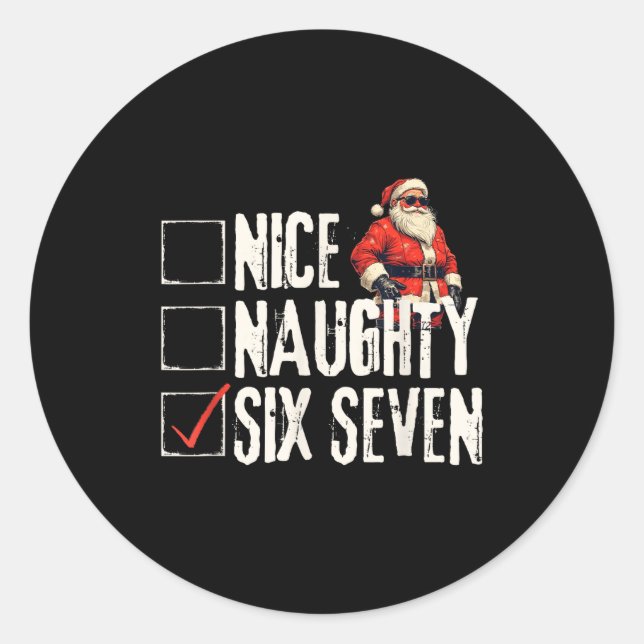Adesivo Redondo Nice Naughty Six Seven Brainrot Meme 67 Santa Funn (Frente)
