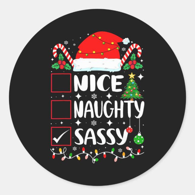 Adesivo Redondo Nice Naughty Sy Christmas List  (Frente)