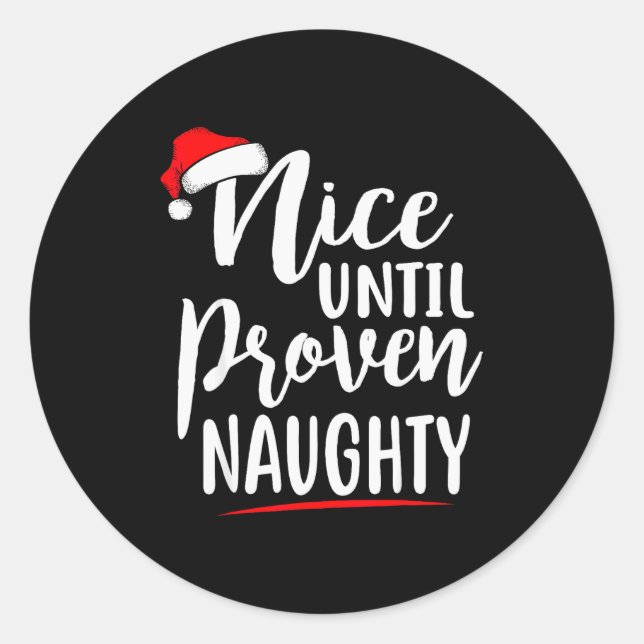 Adesivo Redondo Nice Until Proven Naughty Christmas  (Frente)