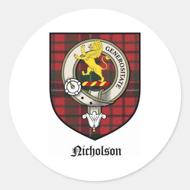 Adesivo Redondo Nicholson Clan Crest Crachá Tartan (Frente)