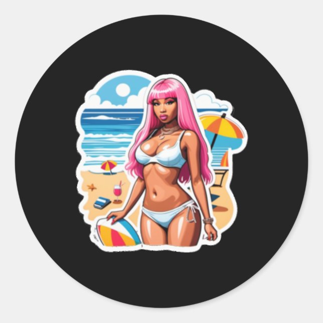 Adesivo Redondo Nicki Minaj Beach Sticker (Frente)
