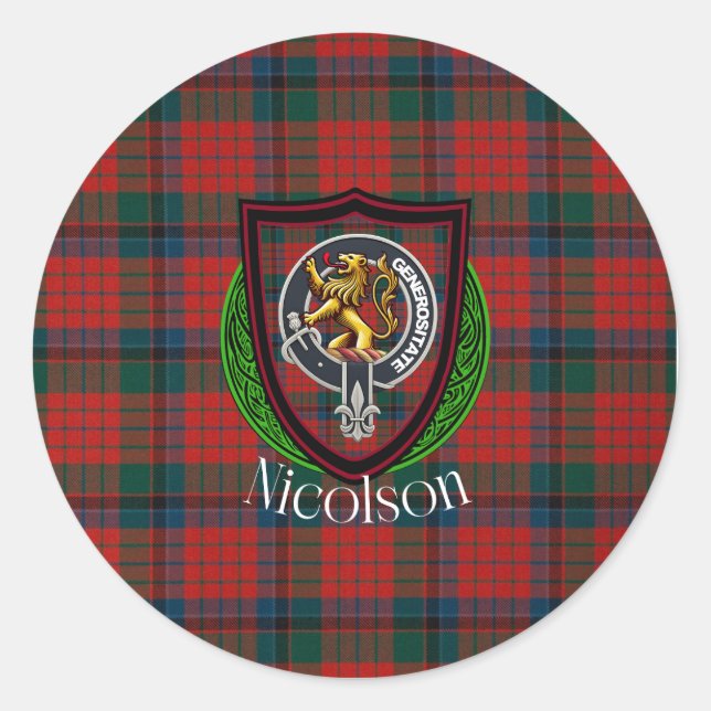 Adesivo Redondo Nicolson Scottish Clan Tartan & Crest (Frente)