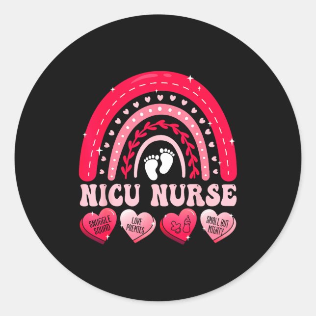 Adesivo Redondo Nicu Nurse Valentines Day Rainbow Neonatal Rn Hear (Frente)