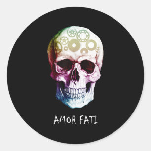 Adesivo Redondo Nietzsche Stoic Cote Skull Amor Fati