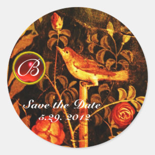 Adesivo Redondo NIGHTINGUE COM ROSAS MONOGRAMAS Amarelo Vermelho