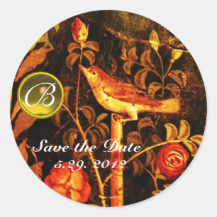 Adesivo Redondo NIGHTINGUE COM ROSAS MONOGRAMAS Amarelo Vermelho