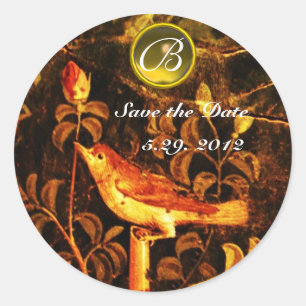 Adesivo Redondo NIGHTINGUE COM ROSAS MONOGRAMAS Amarelo Vermelho