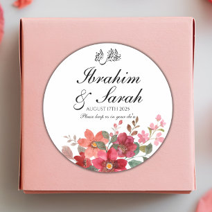 Adesivo Redondo Nikah Muslim Weding Favor Red Floral