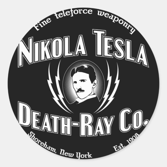 Adesivo Redondo Nikola Tesla Death-Ray Co. (Frente)