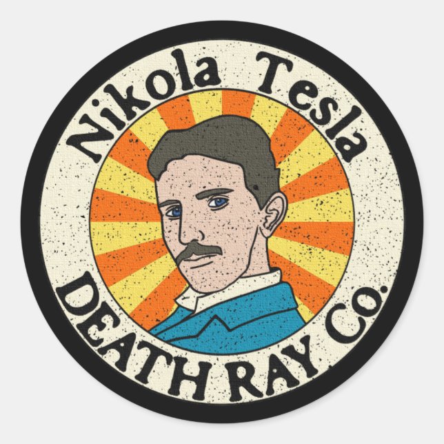 Adesivo Redondo Nikola Tesla Death Ray Co. Stickers (Frente)