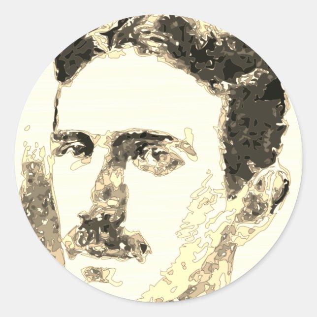 Adesivo Redondo Nikola Tesla Desenho Em Sepia (Frente)