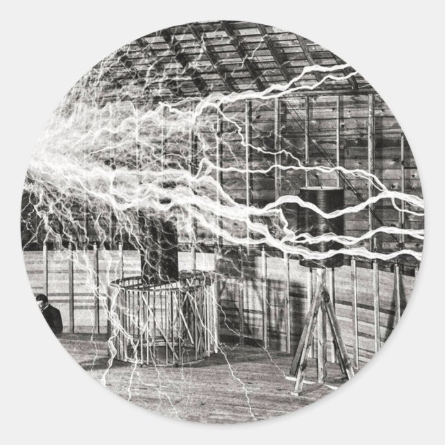 Adesivo Redondo Nikola Tesla Electricity (Frente)