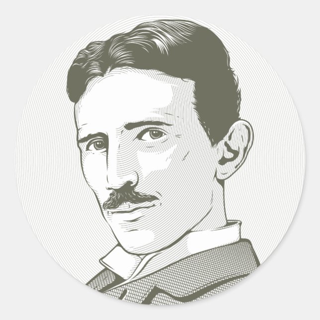 Adesivo Redondo Nikola Tesla Portrait (Frente)