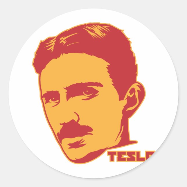 Adesivo Redondo Nikola Tesla Portrait Sticker (Frente)