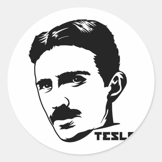 Adesivo Redondo Nikola Tesla Portrait Sticker (Frente)