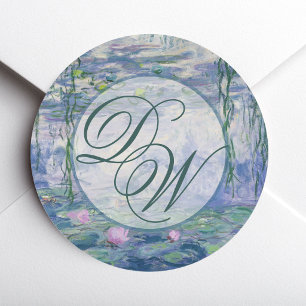 Adesivo Redondo Ninfas Aquáticas de Monet Monograma de Casamento F
