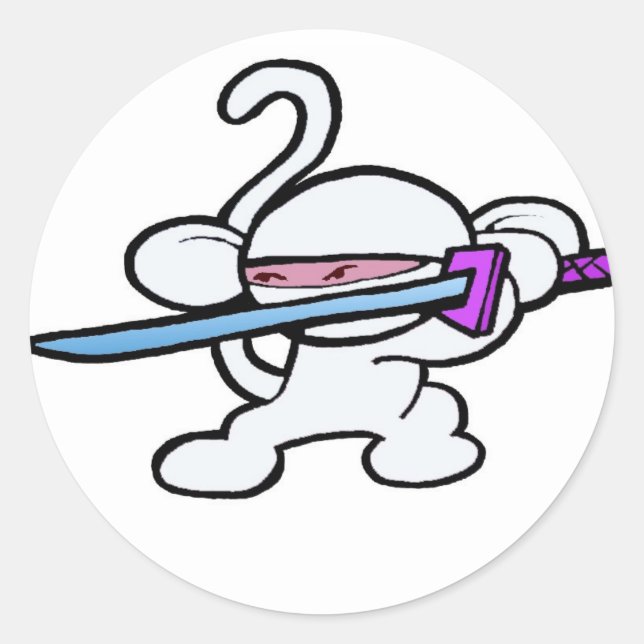 Adesivo Redondo Ninja Branco Na Guarda, Sem Palavras (Frente)