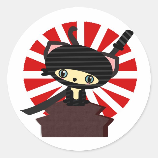 Adesivo Redondo ninja cat kawaii (Frente)