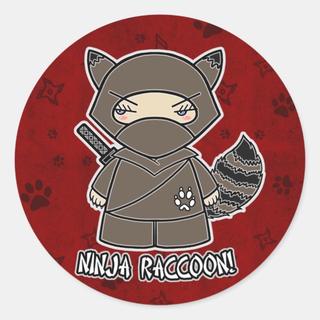 Adesivo Redondo Ninja Raccoon! No Red Sticker (Frente)