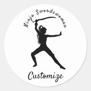Adesivo Redondo Ninja Swordswoman Silhouette Thunder_Cove