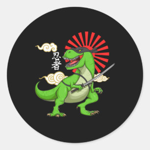 Adesivo Redondo Ninja T-rex Engraçado Estilo Japonês