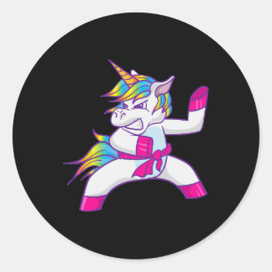 Adesivo Redondo Ninja Unicorn Karate Taekwondo Kung Fu Lutando Un