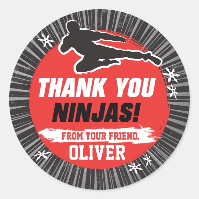 Adesivo Redondo Ninja Warrior Artes Marciais Aniversário Obrigado (Frente)
