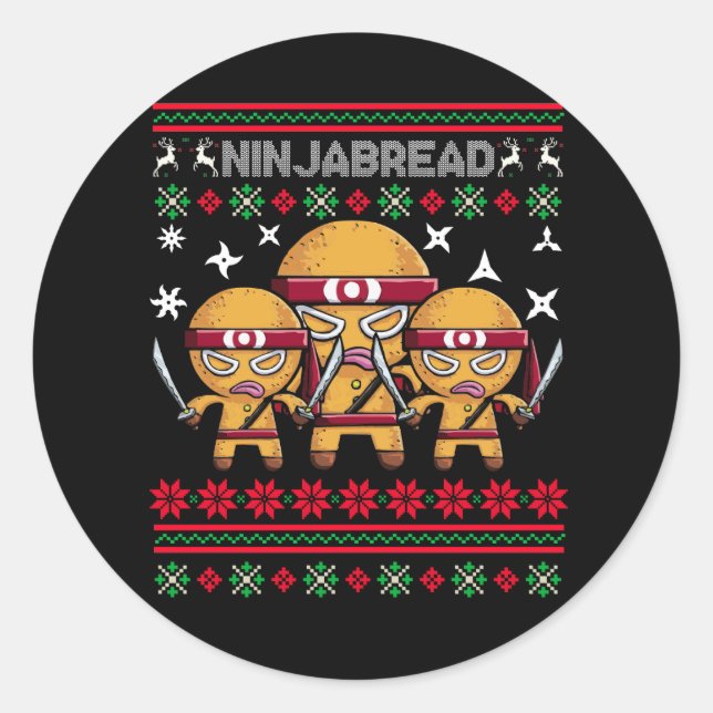 Adesivo Redondo Ninjabread Cookie Gingerbird Man Ninja Natal (Frente)