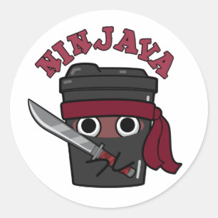 Adesivo Redondo Ninjava Funny Ninja Java Coffee Pun